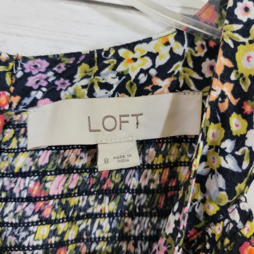 LOFT Women Floral Smocked Wide Leg Jumpsuit Size 8 Sleeveless Halter Multi-Color - Picture 8 of 10